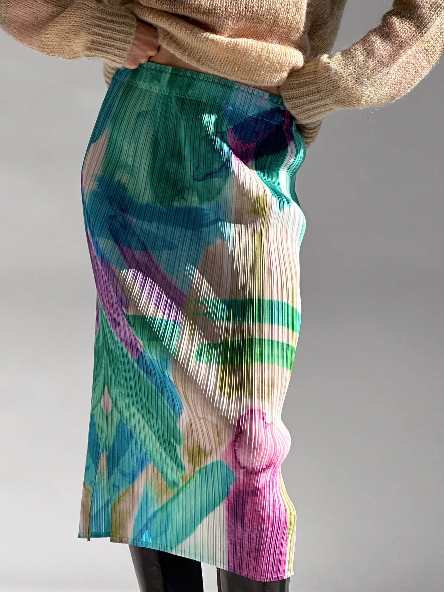 Vintage Plisse Pleated Watercolor Skirt | XS-M