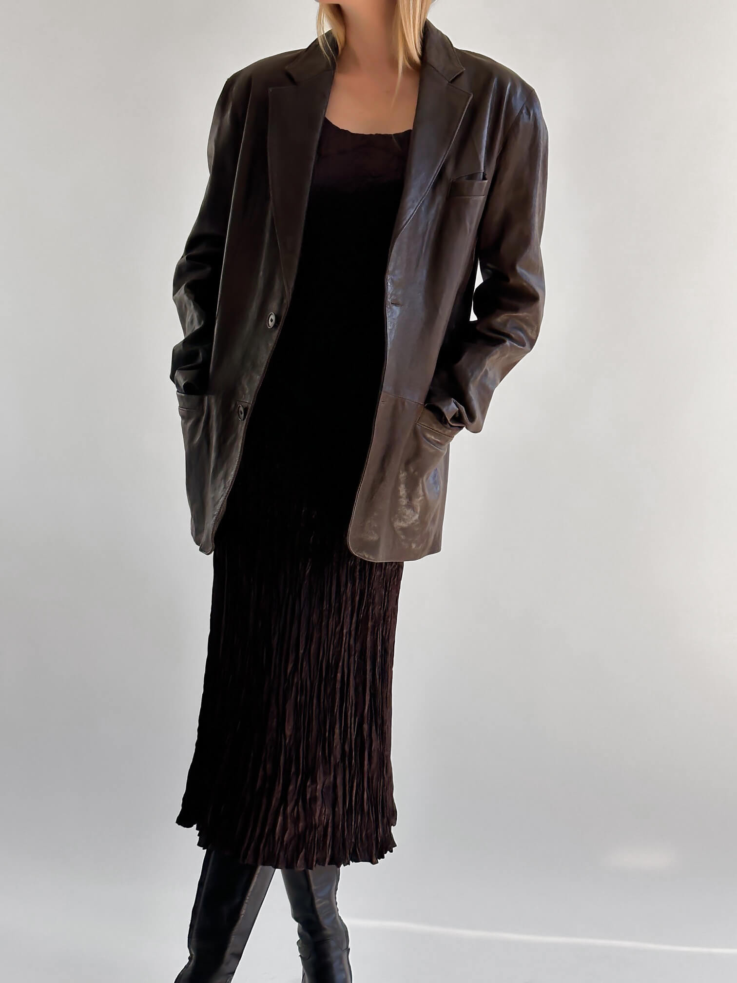 Vintage Oversized Cocoa Leather Blazer | XS-XL