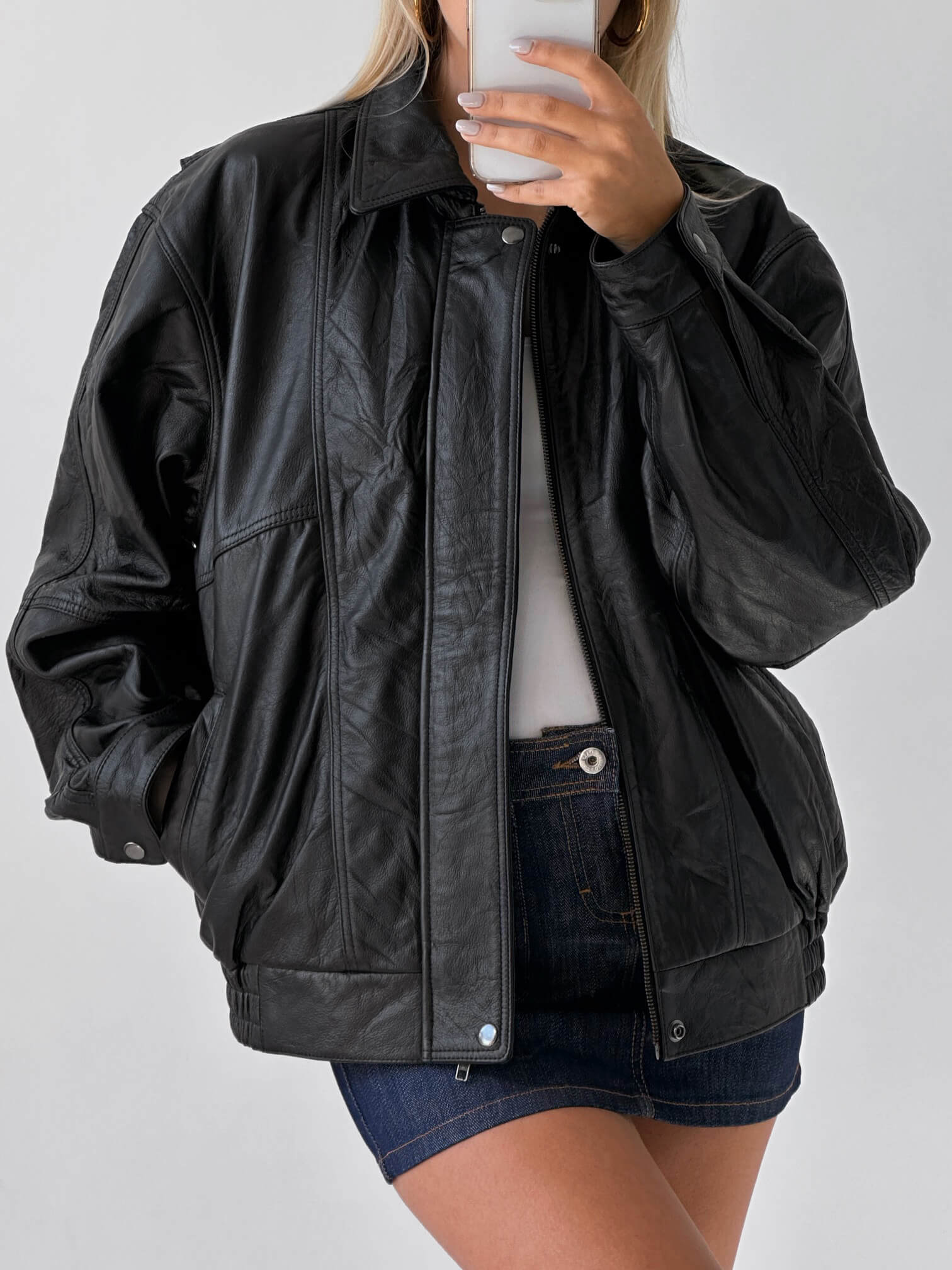 Vintage Oversized Leather Bomber Jacket | XS-L