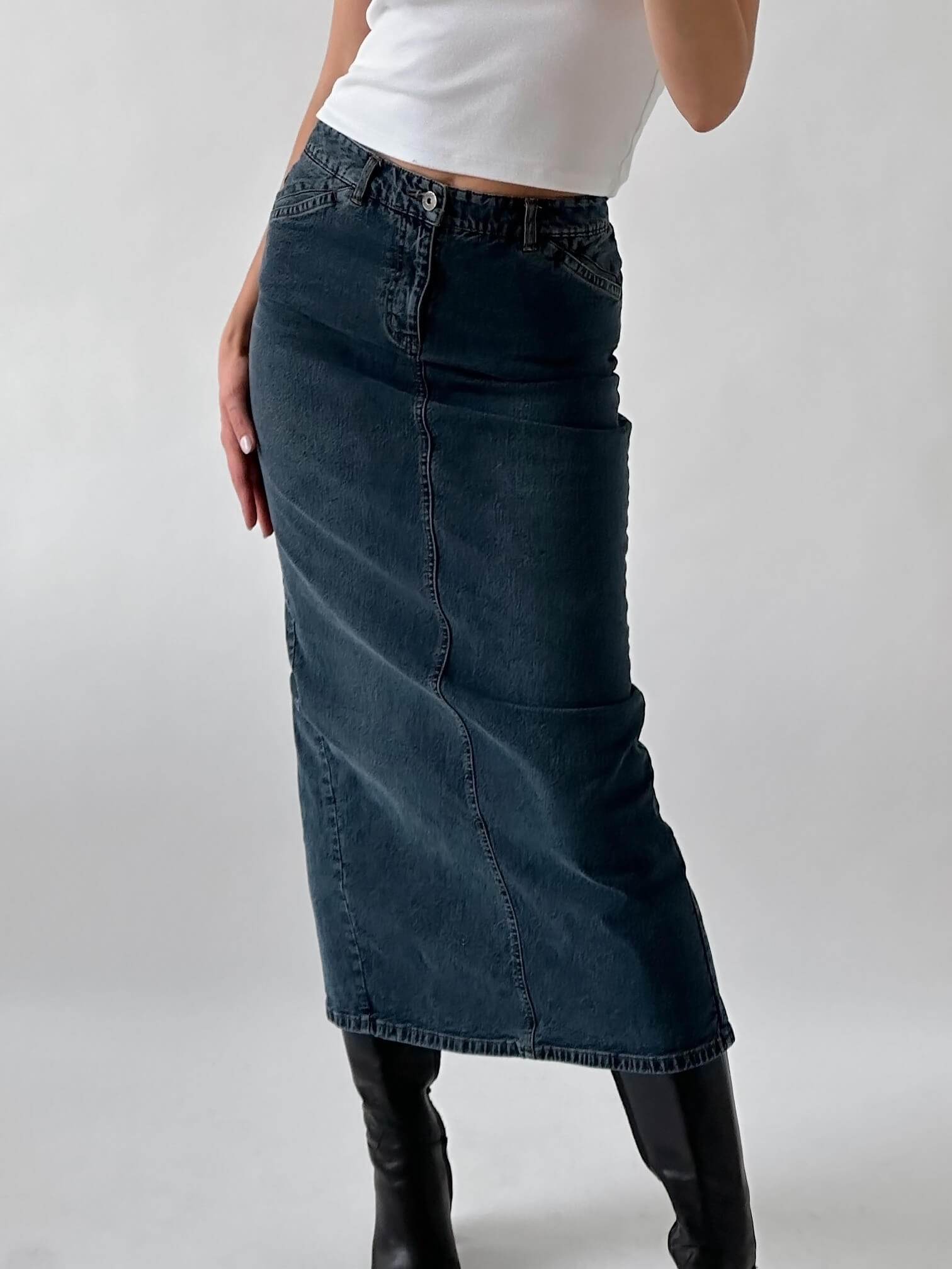 Vintage CONTRAST JEANS Maxi Denim Skirt | XS/4