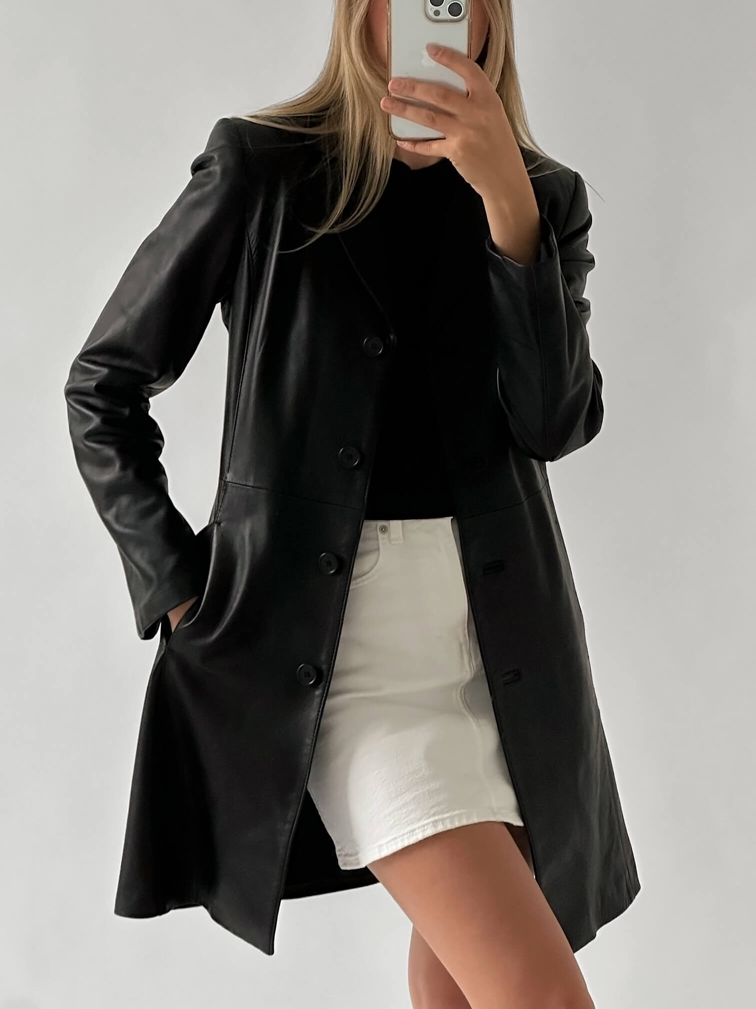 Vintage Long Leather Jacket | S