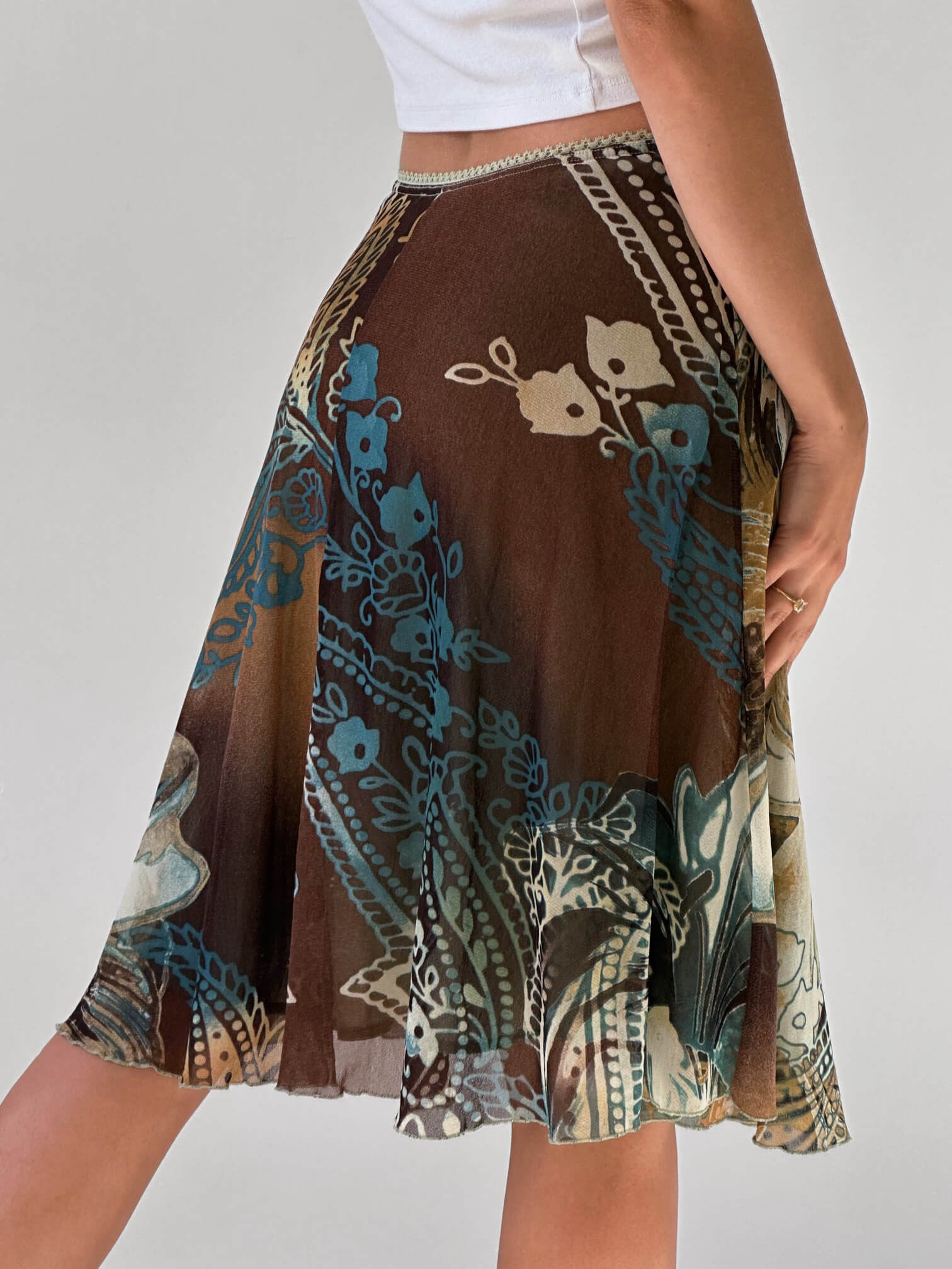 Vintage Danier Printed Mesh Skirt | M/L