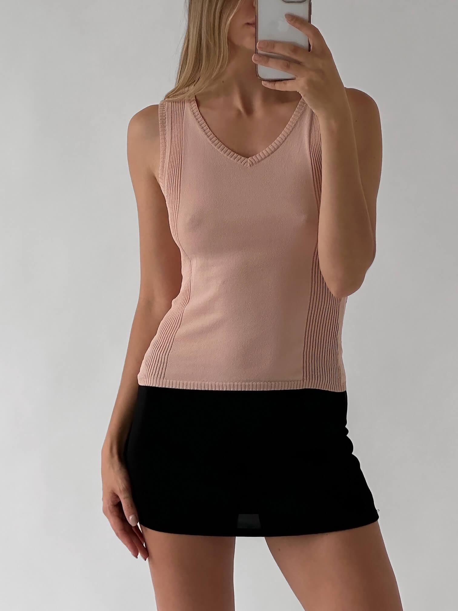 Vintage Ribbed Knit Blush Singlet | S/M