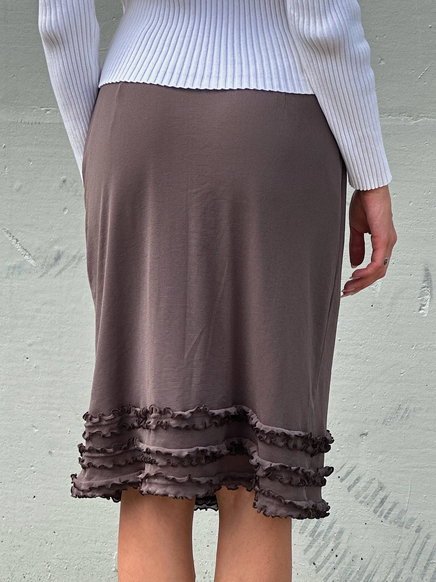 Vintage Taupe Mesh Ruffle Skirt | M