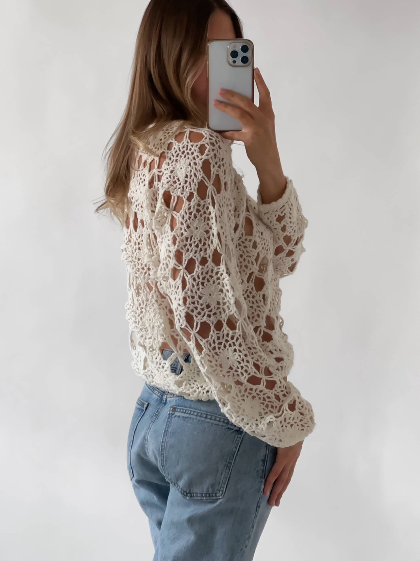 Vintage Floral Crochet Open Weave Knit | XS-M