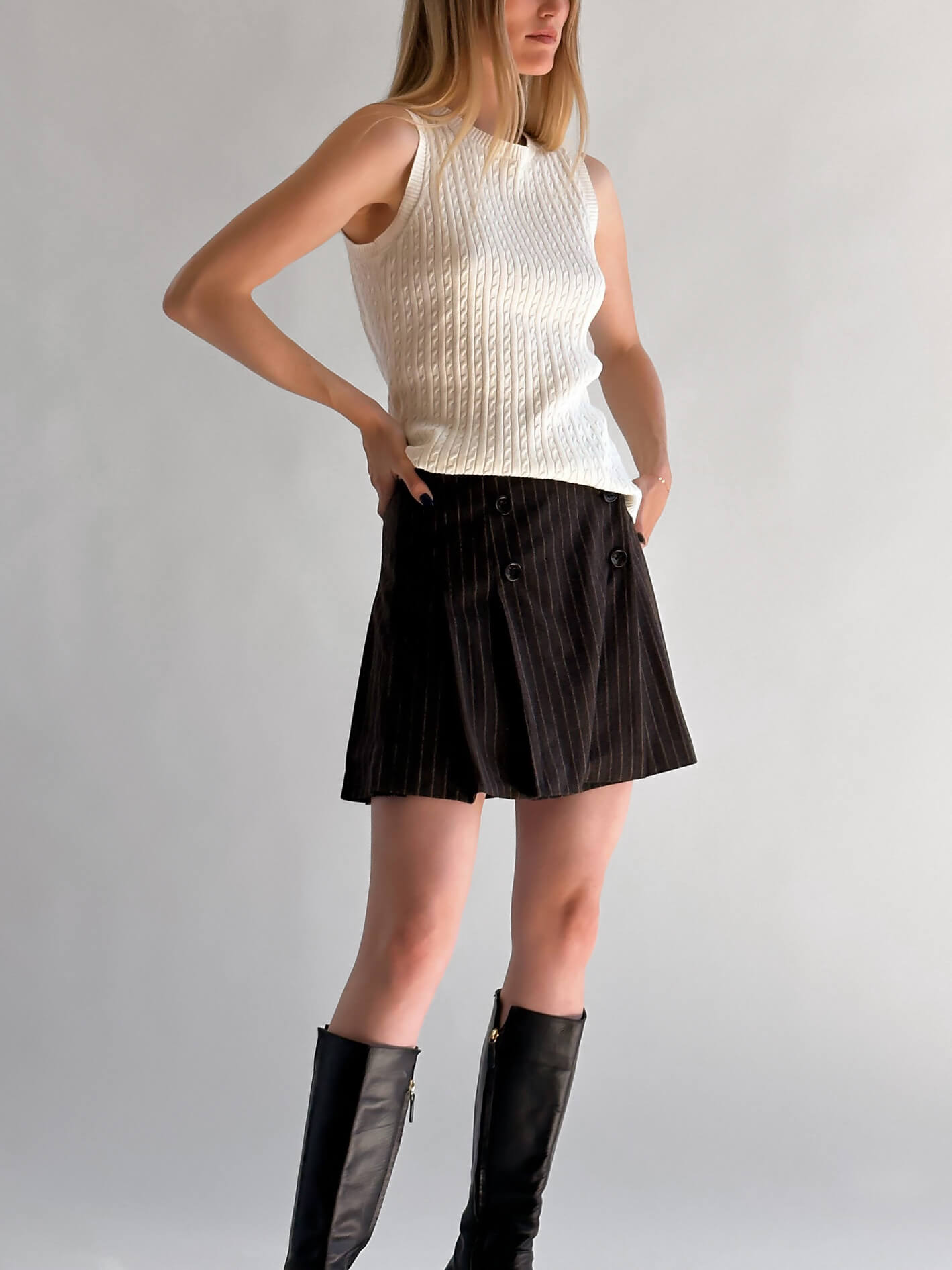 ESCADA SPORT Pinstripe Pleated Skirt | 34/S