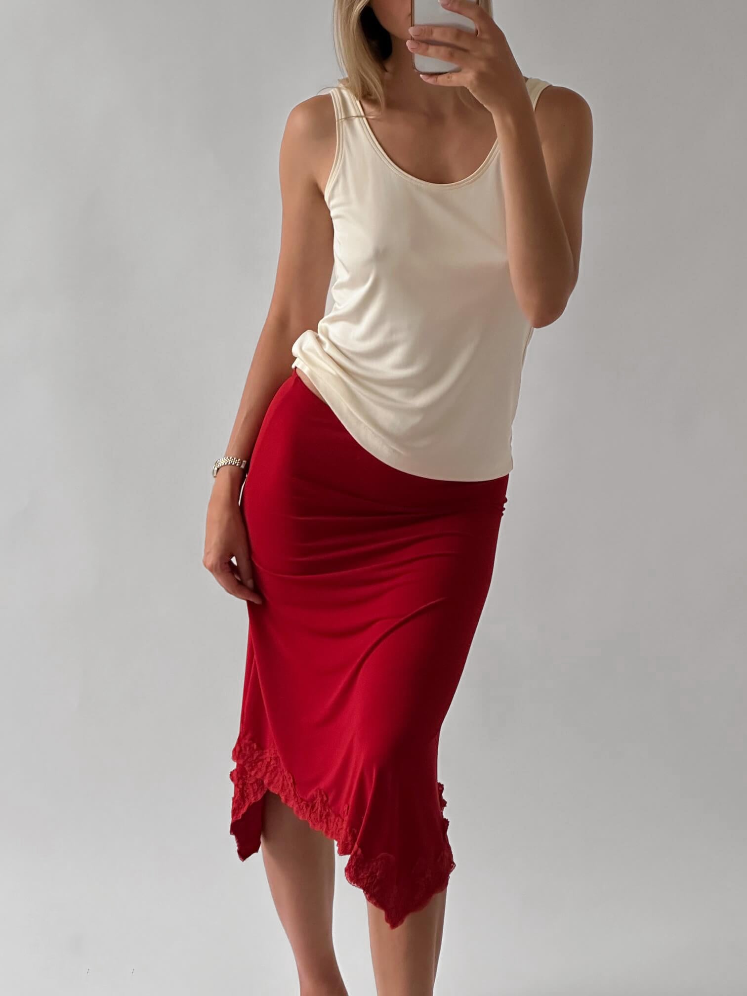 Vintage Crimson Midi Skirt | M