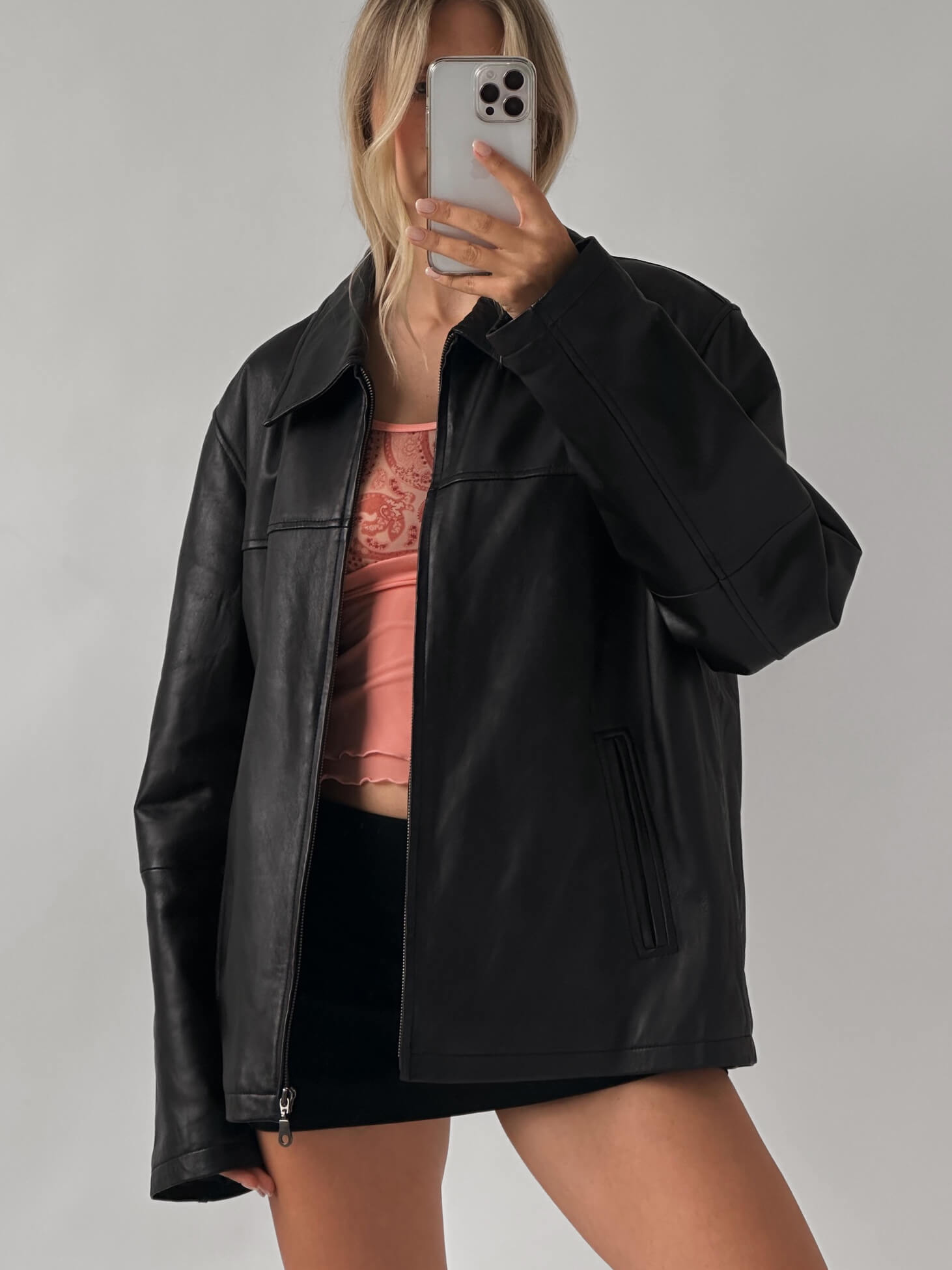 Vintage Classic Oversized Straight Fit Leather Jacket | XS-XL