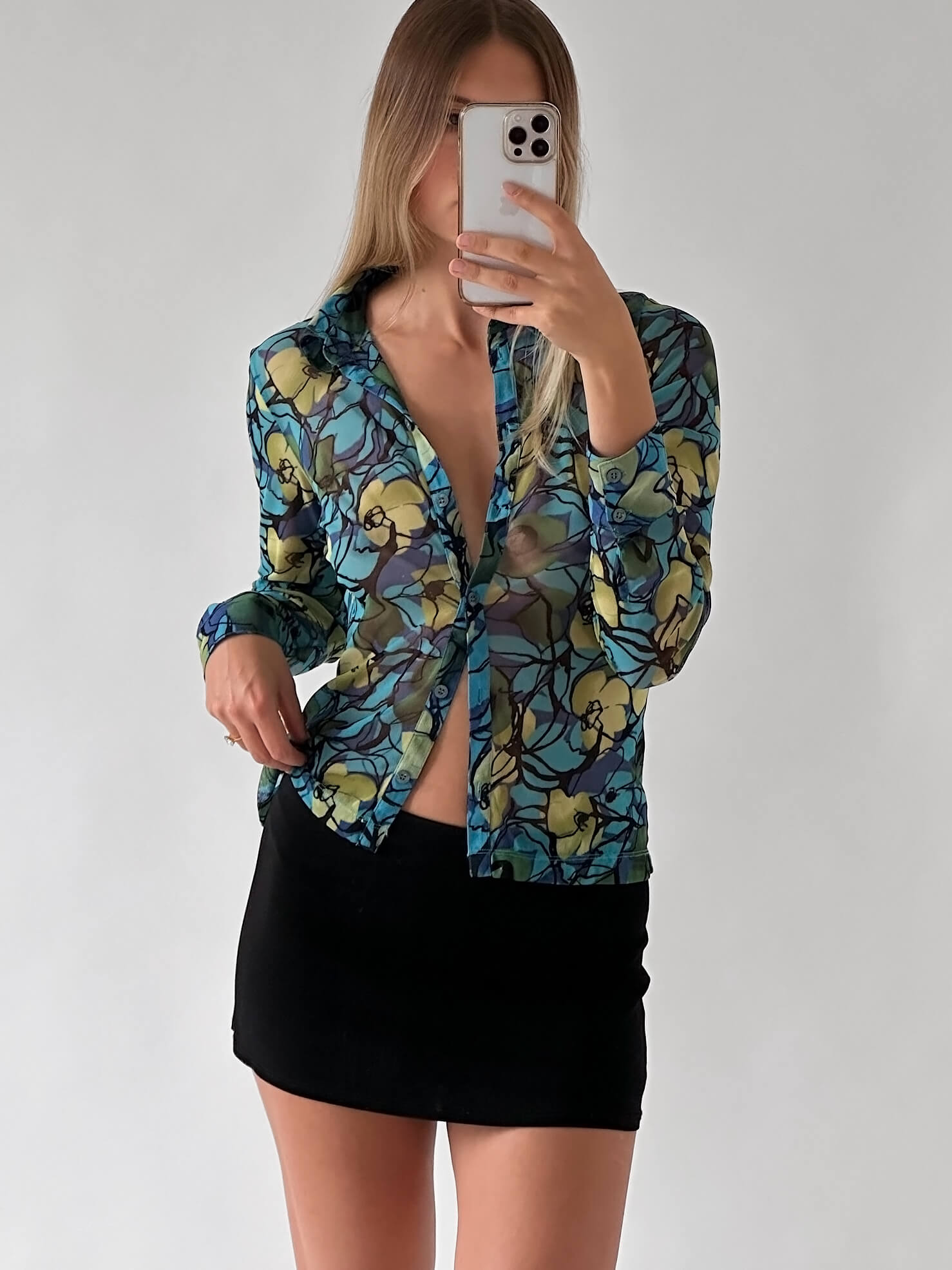 Vintage Floral Printed Mesh Top | M