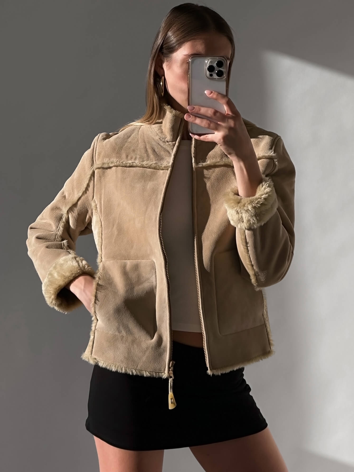 Vintage ALDO Suede Sherpa Jacket | XS-M