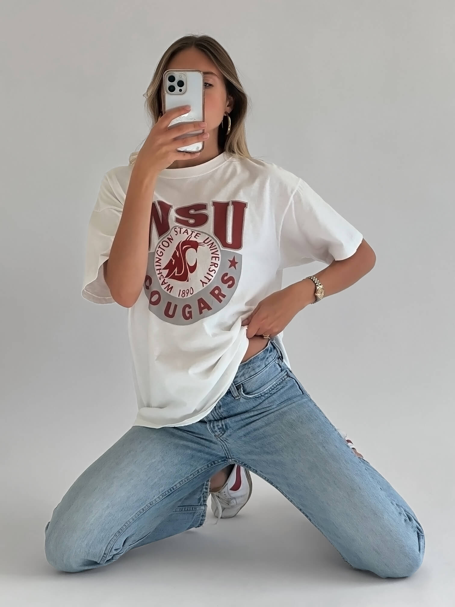 Vintage Washington State University Cougars Distressed Tee | L