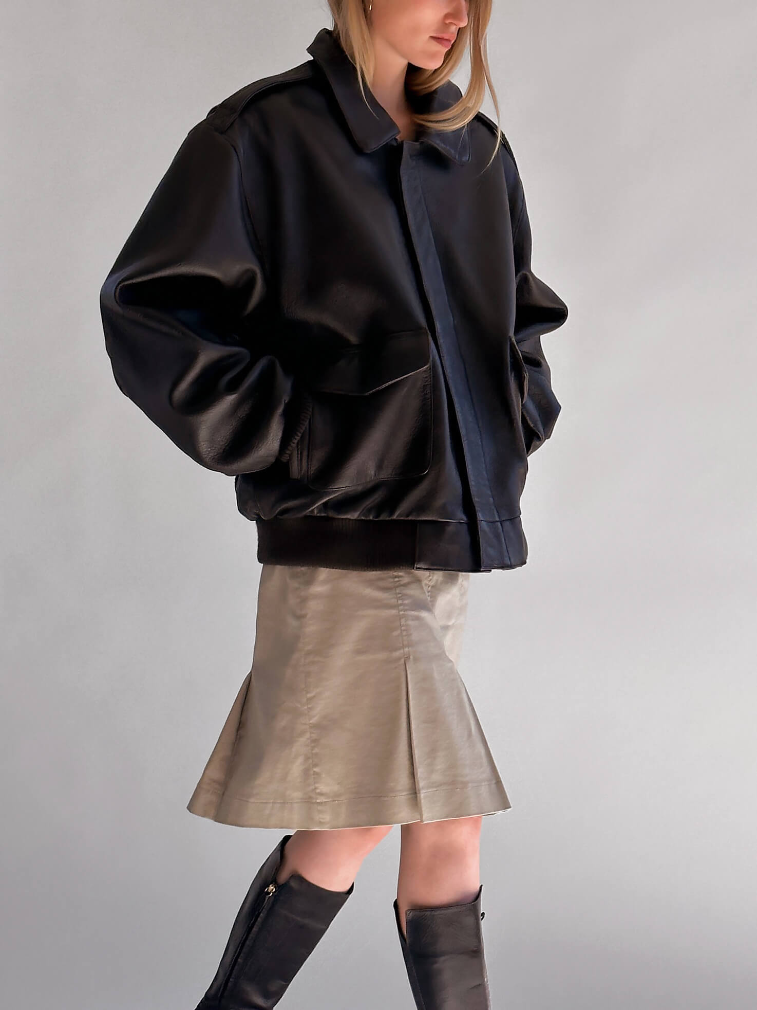 Vintage Ultra Oversized Espresso Leather Bomber Jacket | XS-XXL