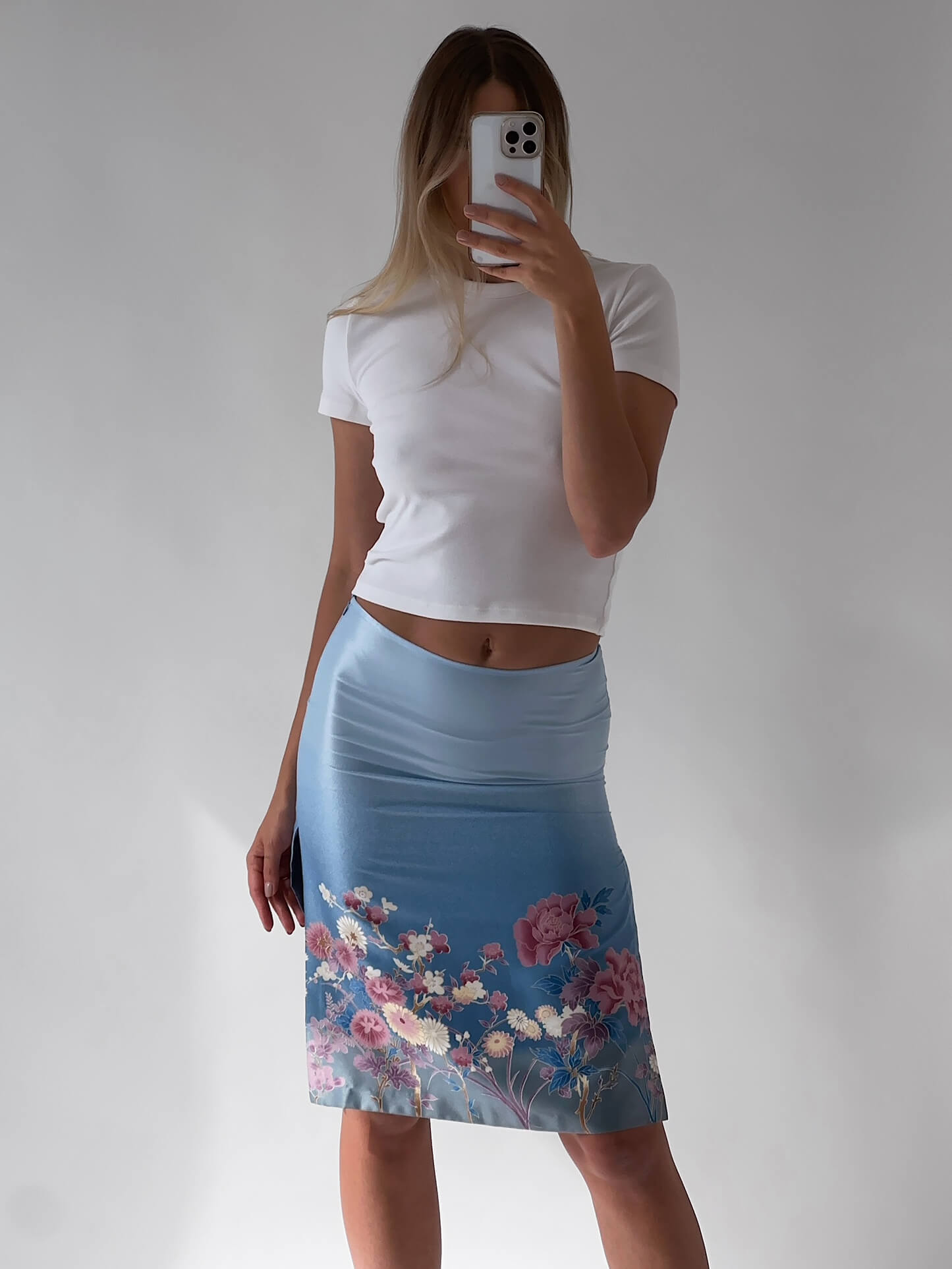 Vintage SISLEY Blossom Satin Skirt | XS