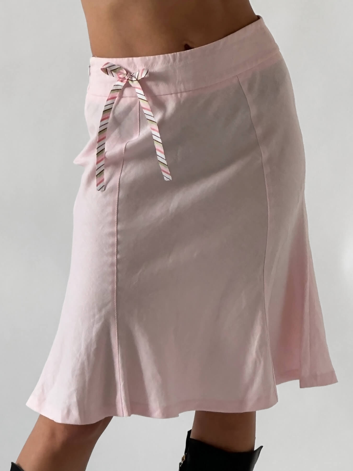 2005 TOMMY HILFIGER Pink Linen Midi Skirt | 4/S