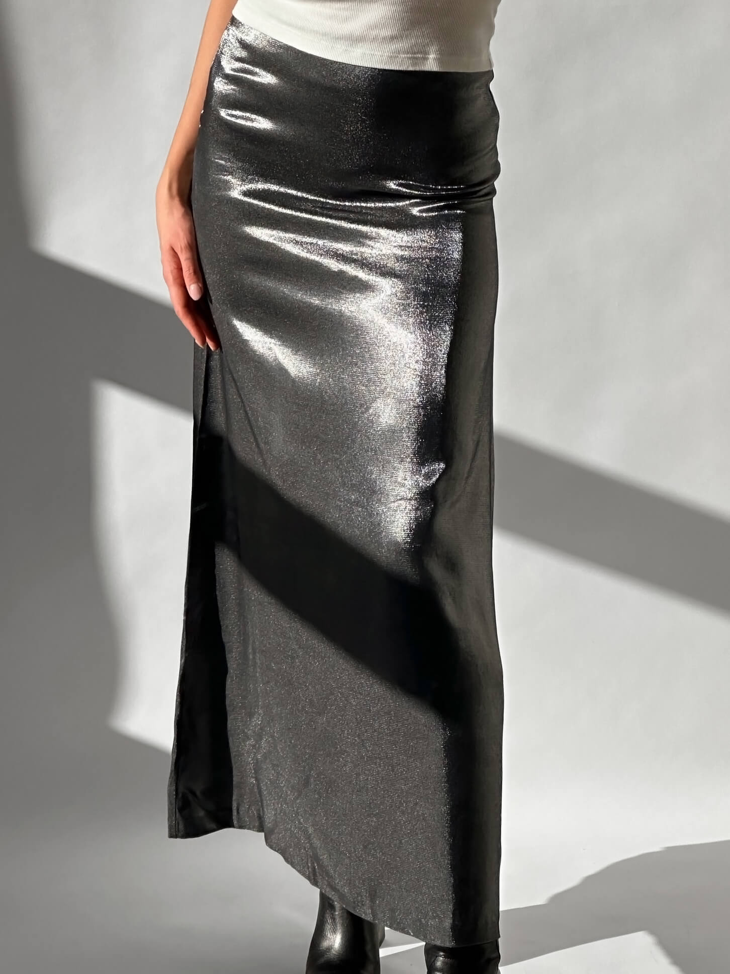 Vintage 90s Iridescent Silver Maxi Skirt | 1/XS