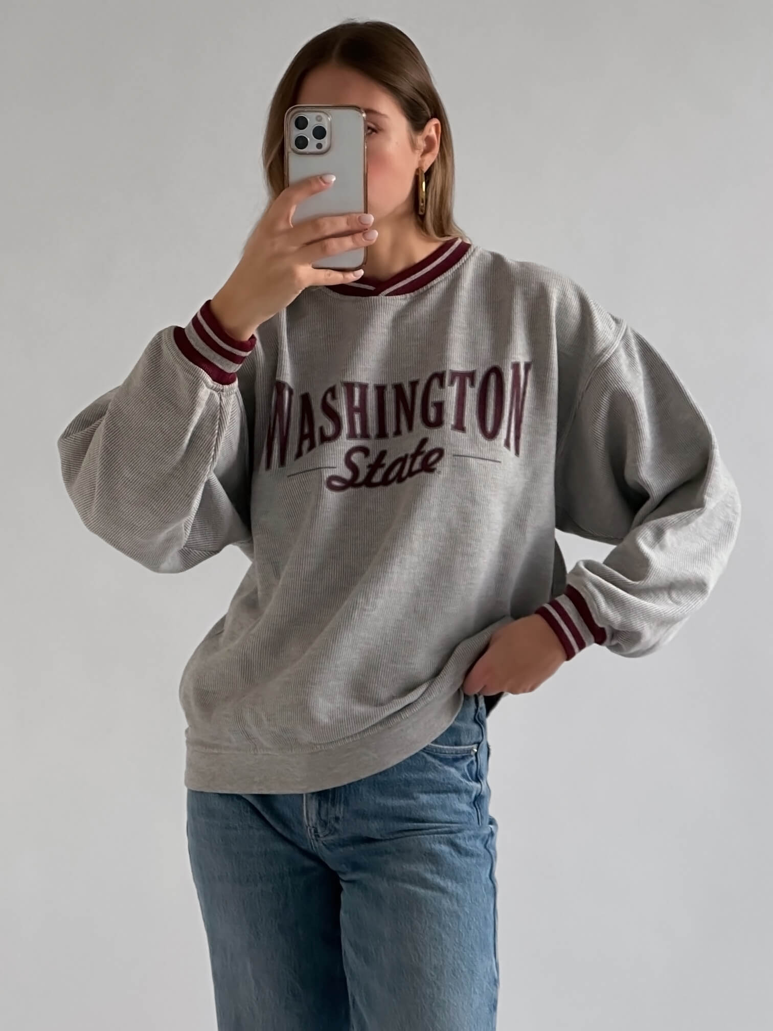 Vintage WASHINGTON STATE Pinstripe Sweatshirt | M/L