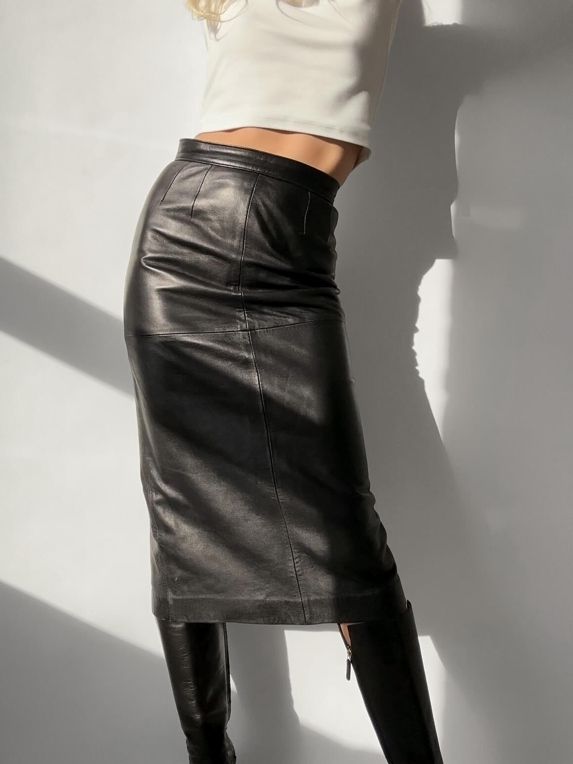 Vintage 90s Leather Pencil Skirt  | S