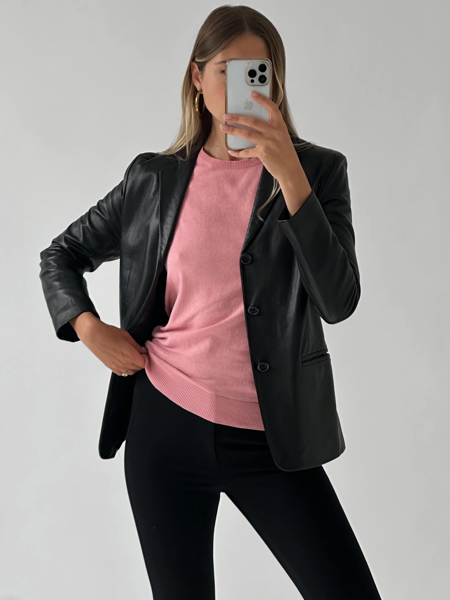 Vintage Slim Leather Blazer | XS