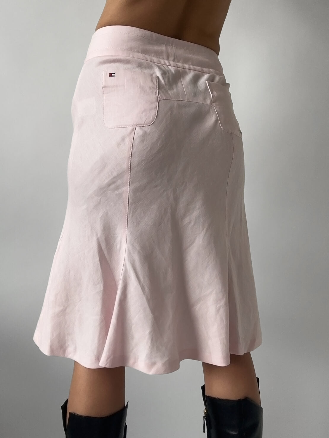 2005 TOMMY HILFIGER Pink Linen Midi Skirt | 4/S