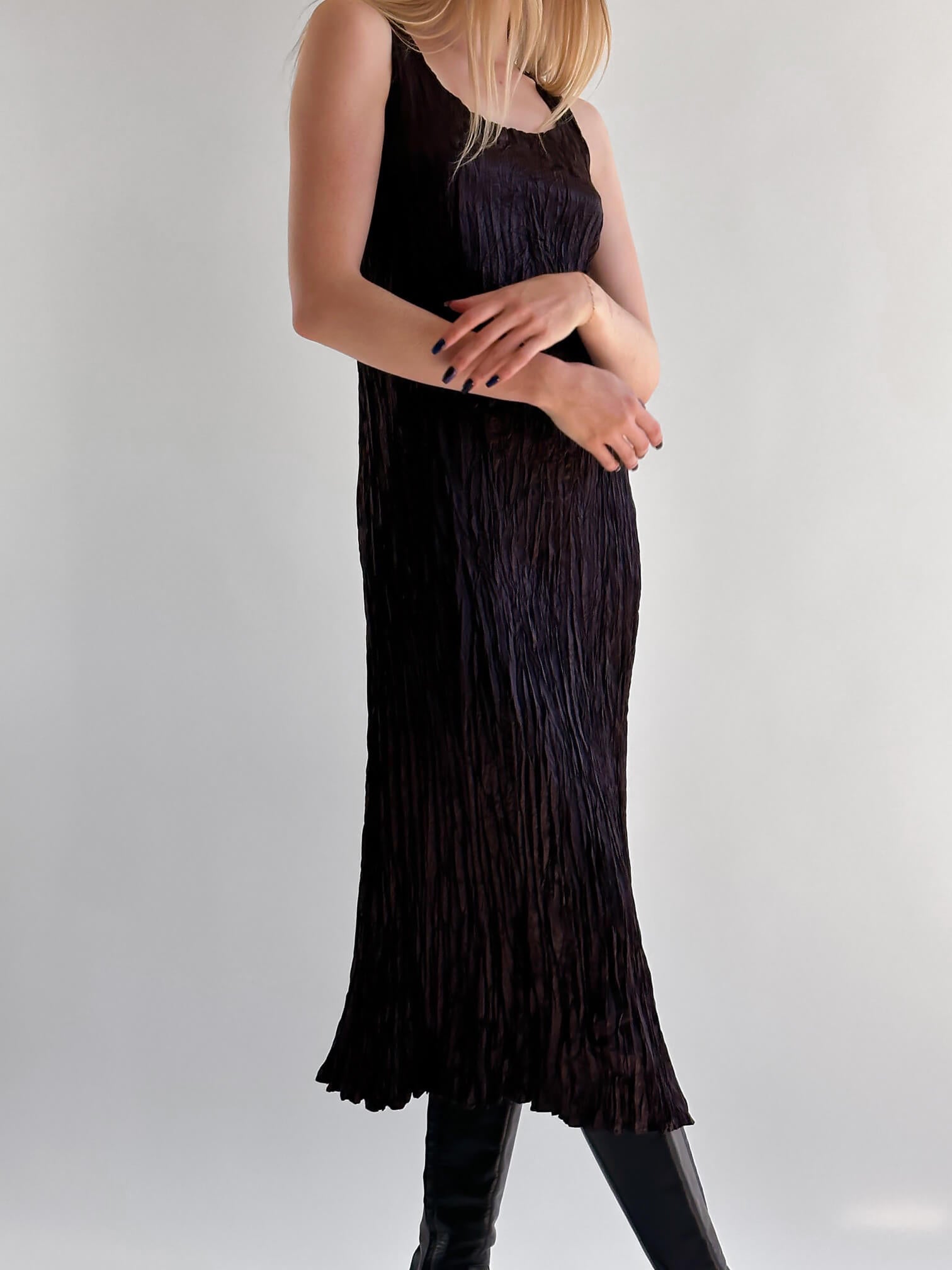 Vintage CALVIN KLEIN Silk Plisse Pleated Dress | M/10