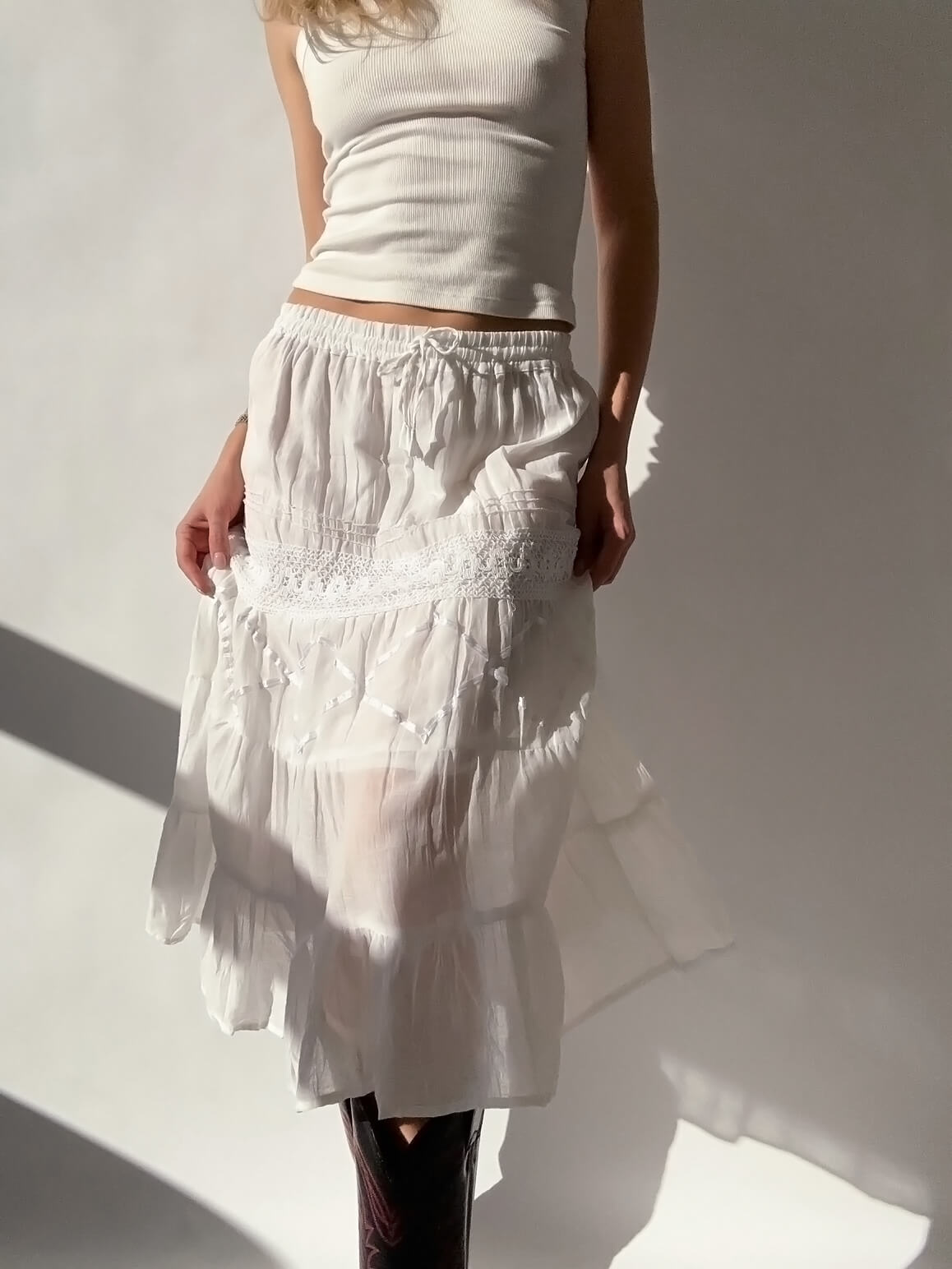 Vintage Cotton Ruffle Skirt | XS-M