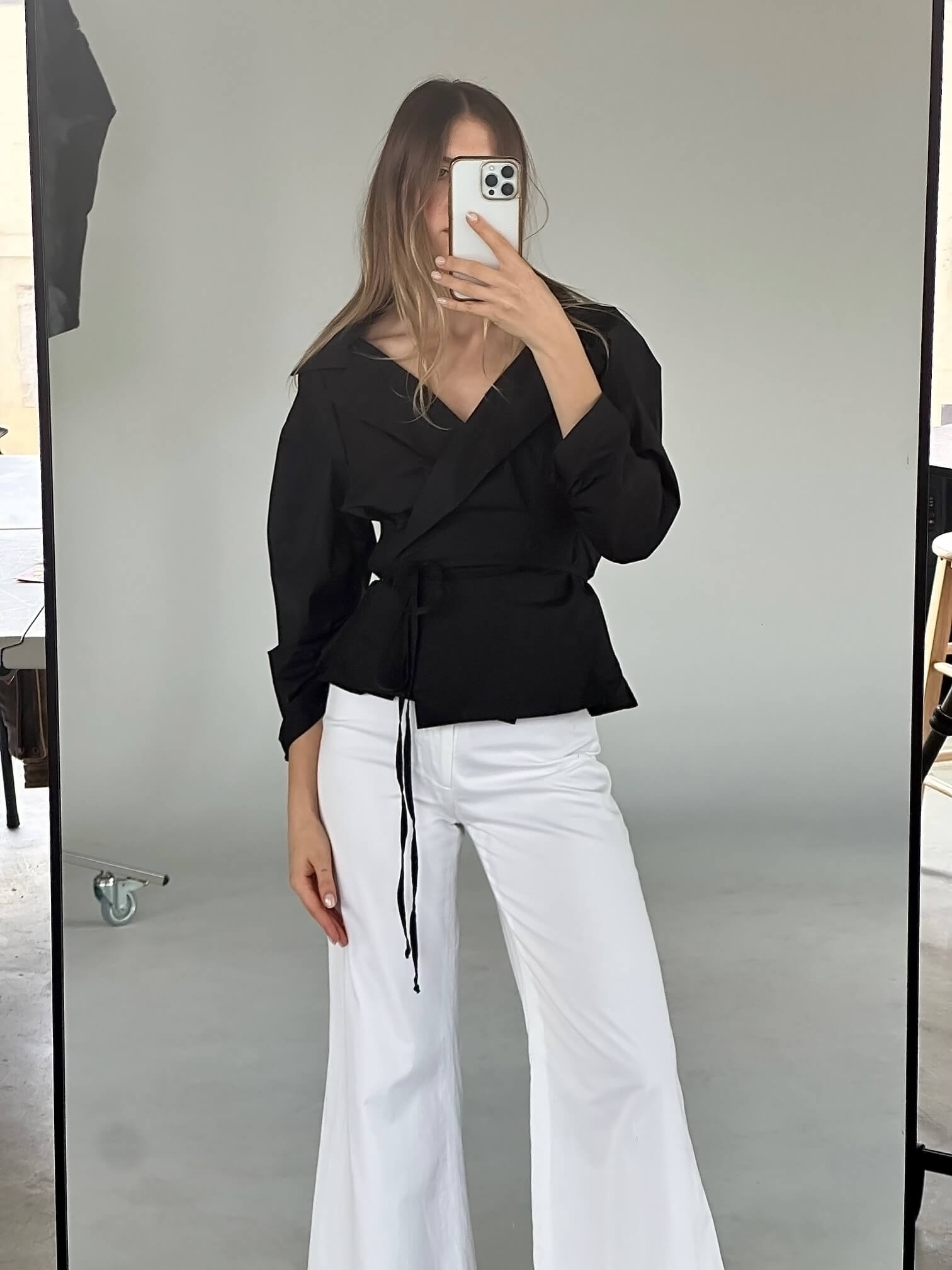 Vintage Italian Poplin Wrap Blouse | S/M