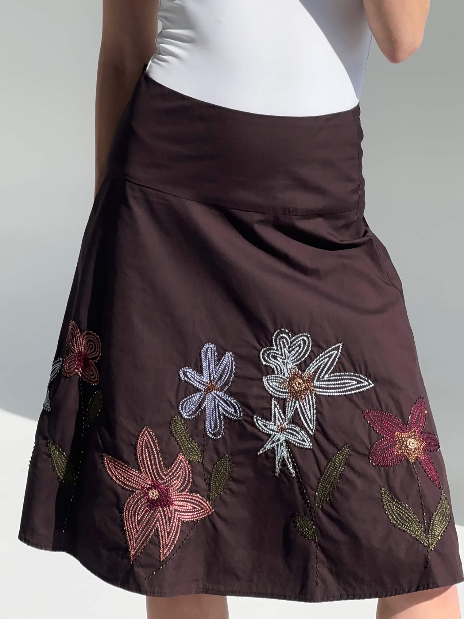 Vintage Embroidered Floral Beaded Cotton Skirt | 0-2/XS