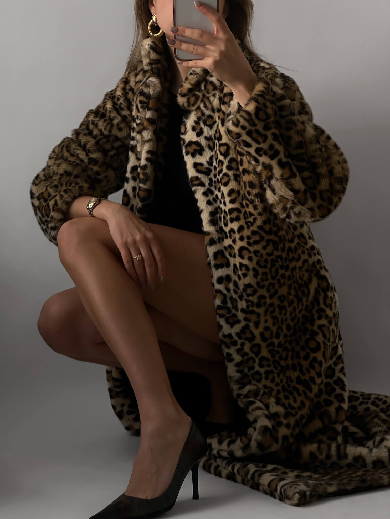 Faux Fur Leopard Long Coat | XS-M
