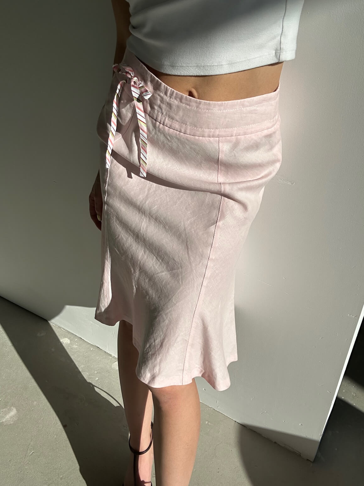 2005 TOMMY HILFIGER Pink Linen Midi Skirt | 4/S