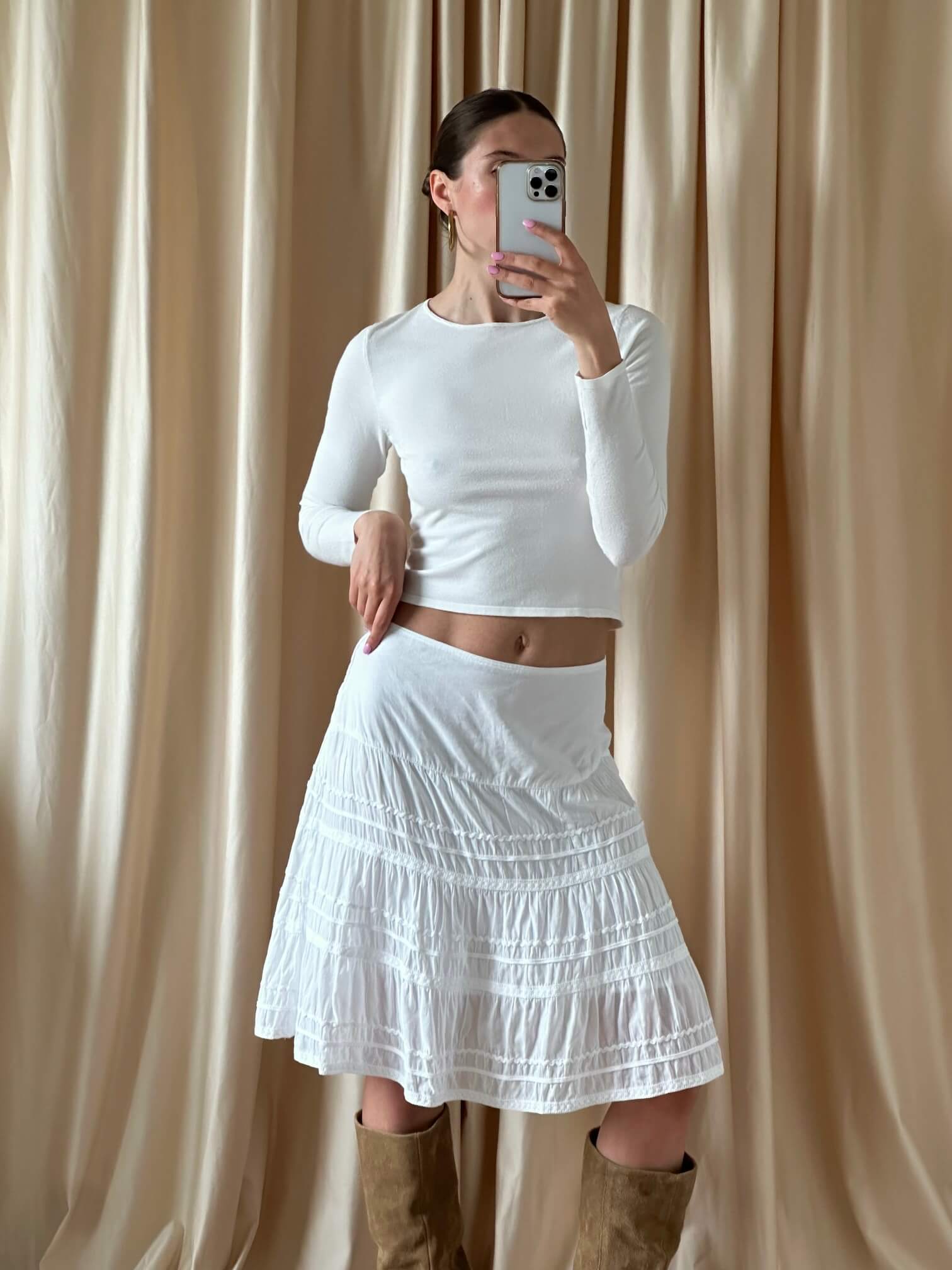 Vintage Cotton Tiered Midi Skirt | M/L