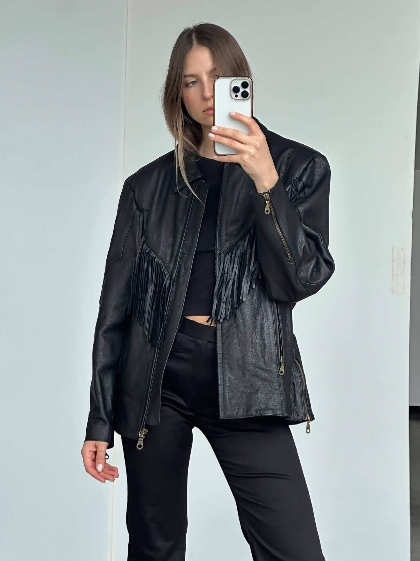 Vintage Oversized Fringe Leather Jacket | XS-XL