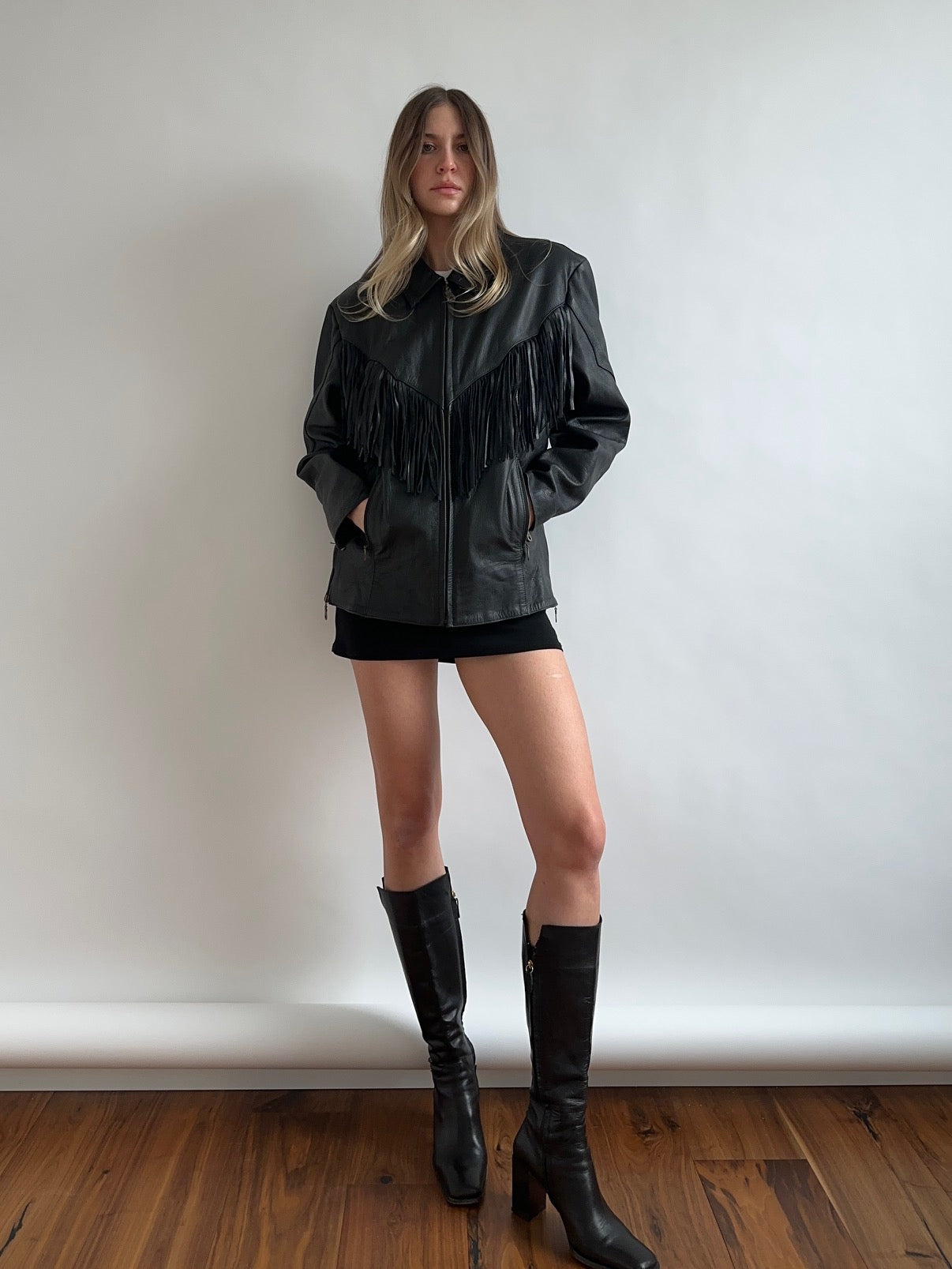 Vintage Oversized Fringe Leather Jacket | XS-XL