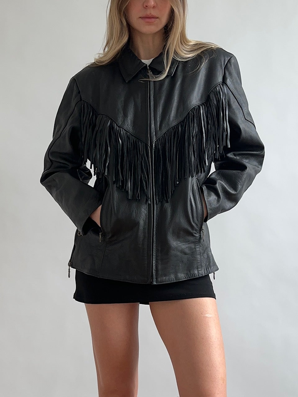 Vintage Oversized Fringe Leather Jacket | XS-XL