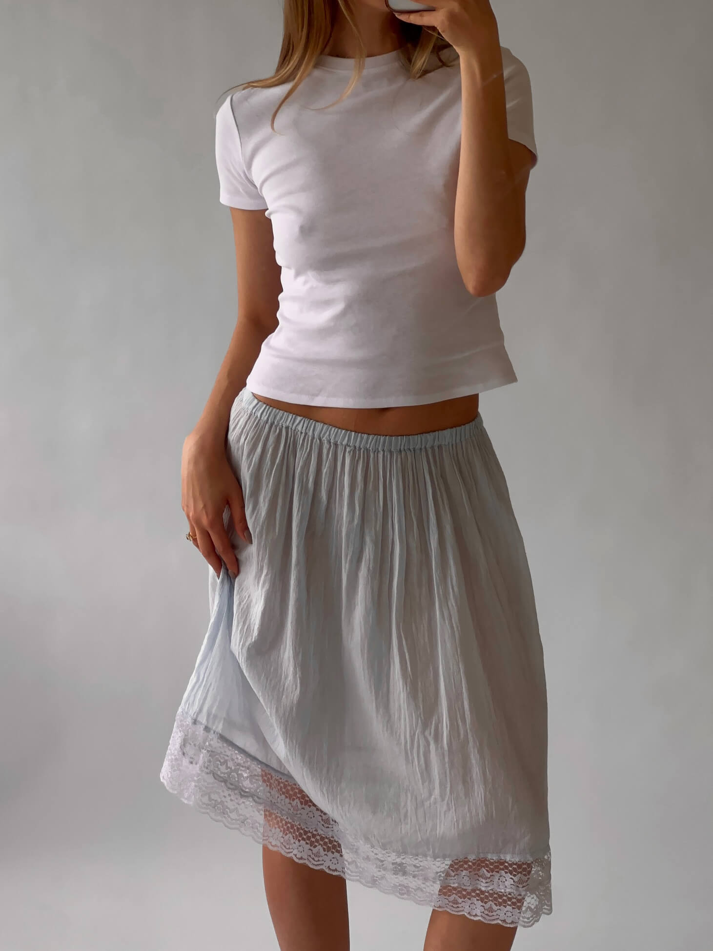 Vintage Baby Blue Cotton Slip Skirt | XS-M