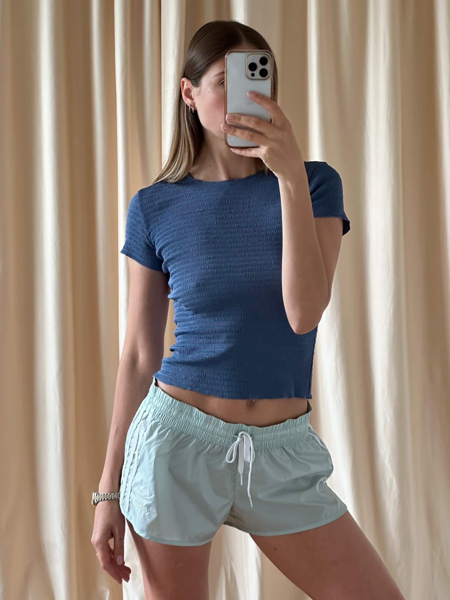 Vintage EMPORIO ARMANI Pleated Periwinkle Tee | 2/XS