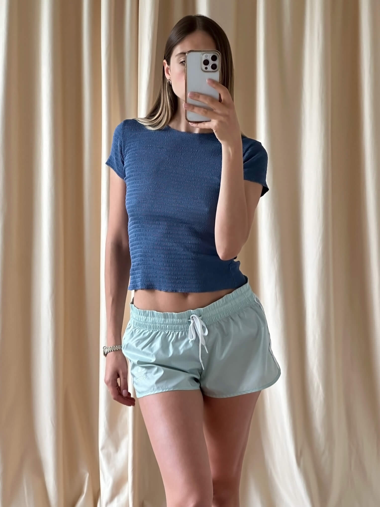 Vintage EMPORIO ARMANI Pleated Periwinkle Tee | 2/XS