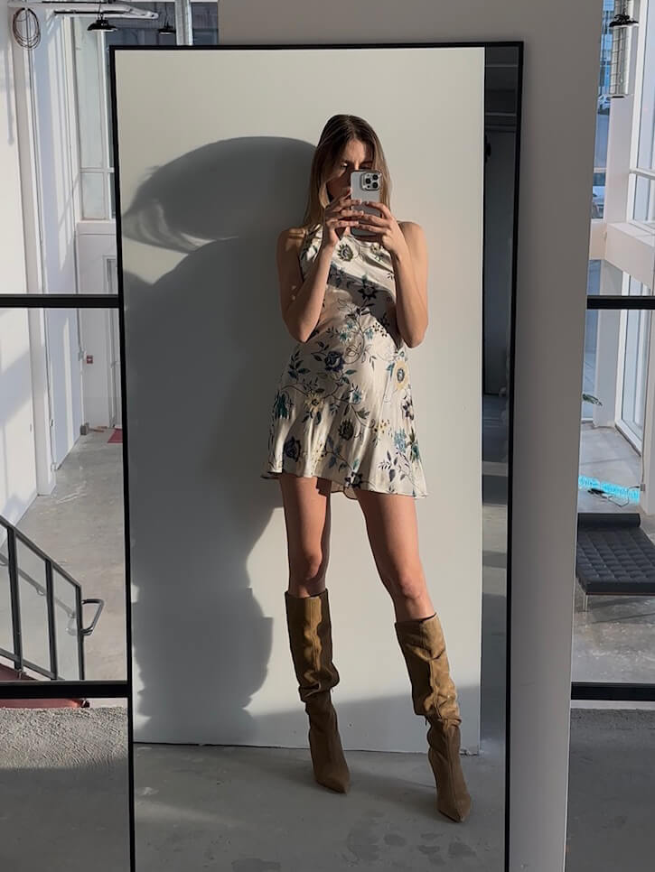 Vintage 90s Satin Floral Dress | XS/S