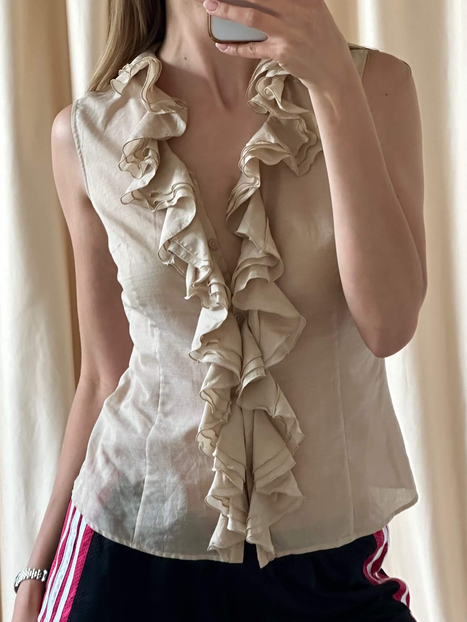 Vintage Sleeveless Ruffled Top | S/M
