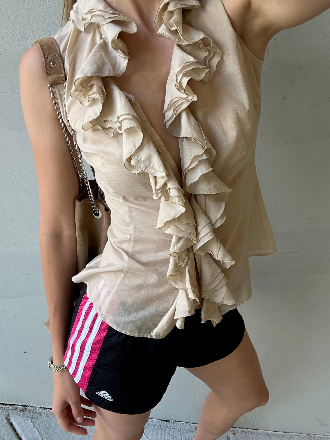 Vintage Sleeveless Ruffled Top | S/M