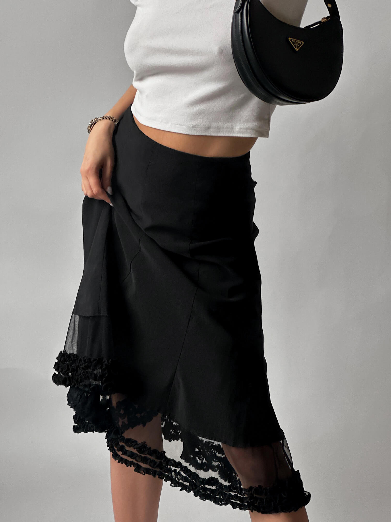 Vintage French Tulle Hem Midi Skirt | S
