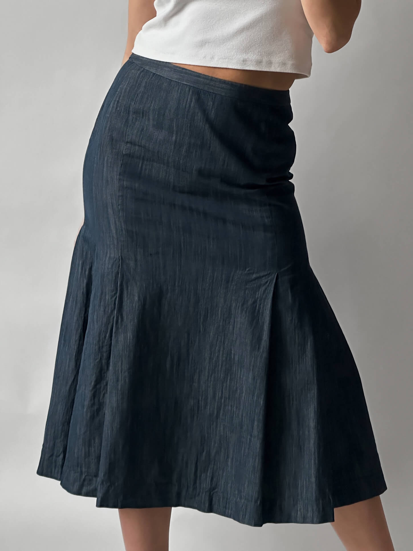 Vintage Italian Denim Pleated Skirt | S