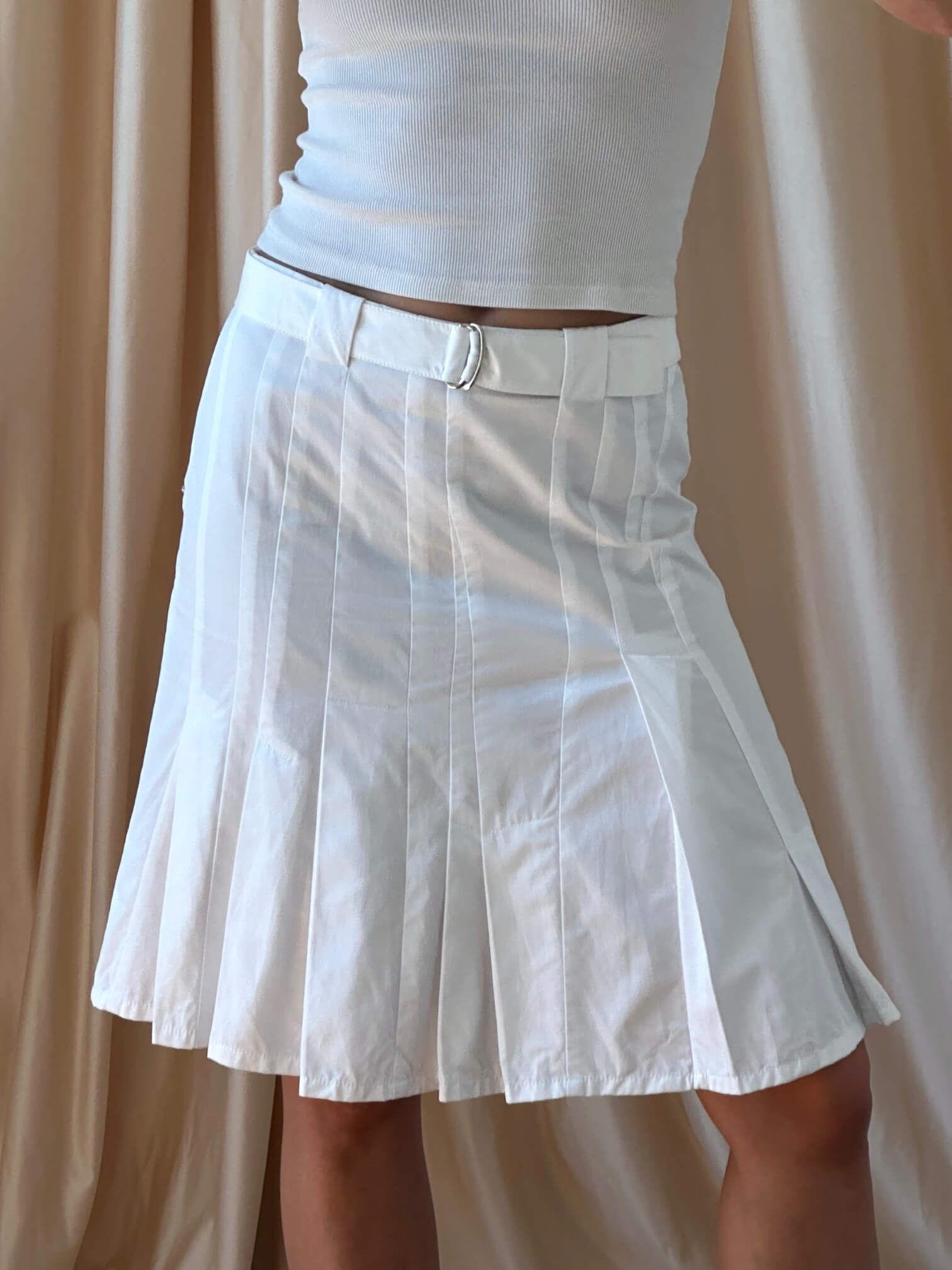 Vintage Belted Pleated Cotton Skirt | XS/1-2