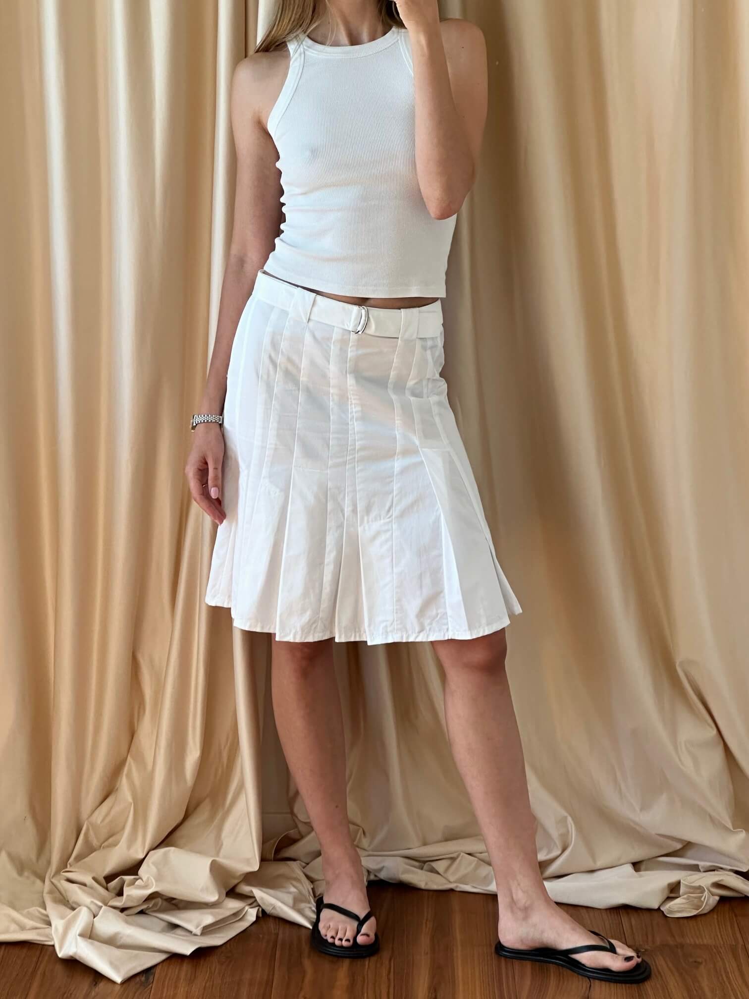 Vintage Belted Pleated Cotton Skirt | XS/1-2