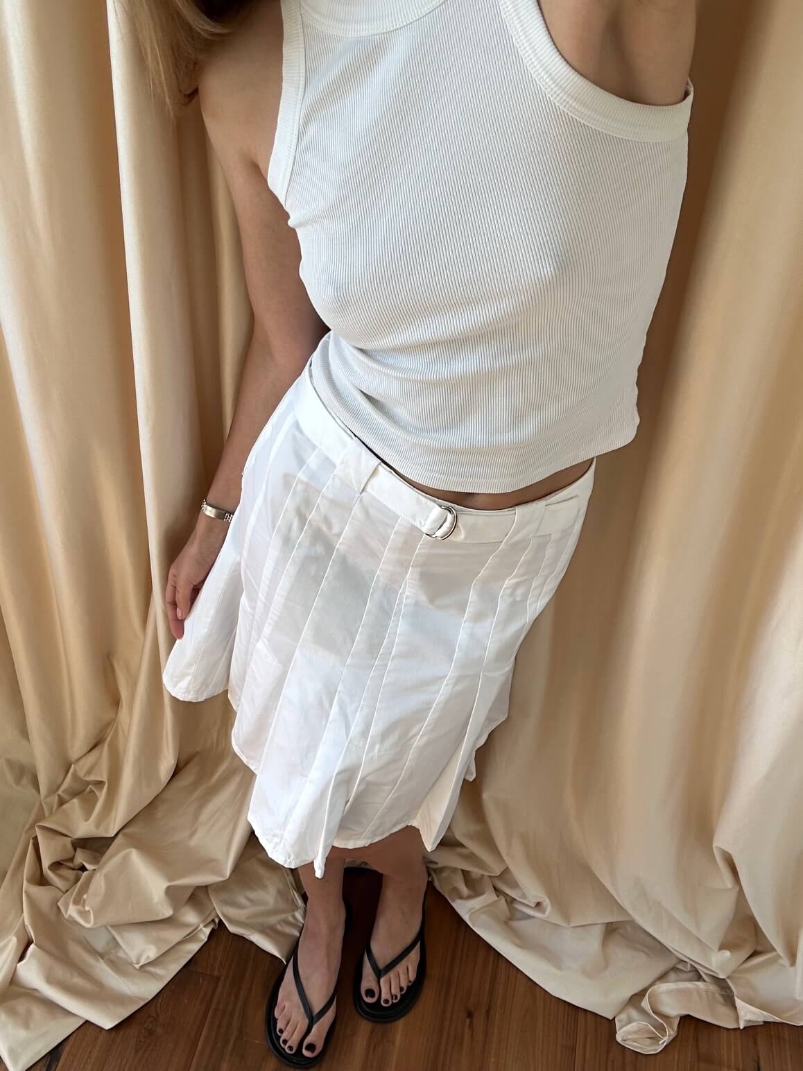 Vintage Belted Pleated Cotton Skirt | XS/1-2