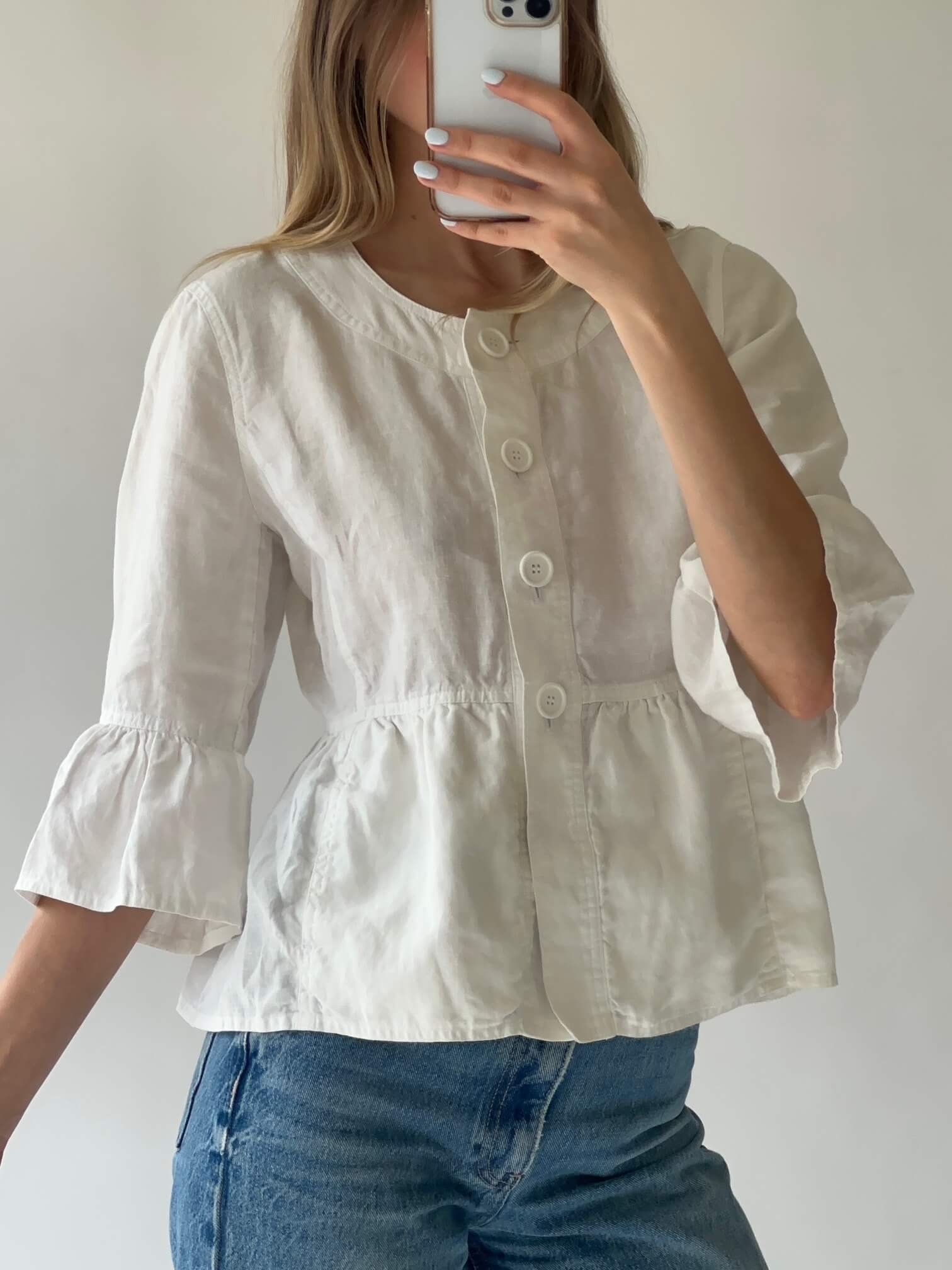 Vintage JONES NY Linen Ruffle Jacket | M