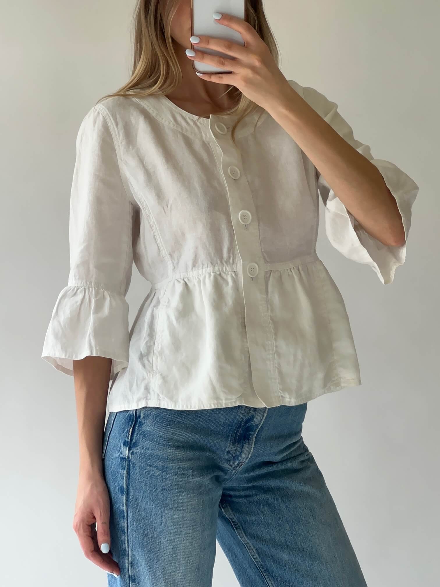 Vintage JONES NY Linen Ruffle Jacket | M