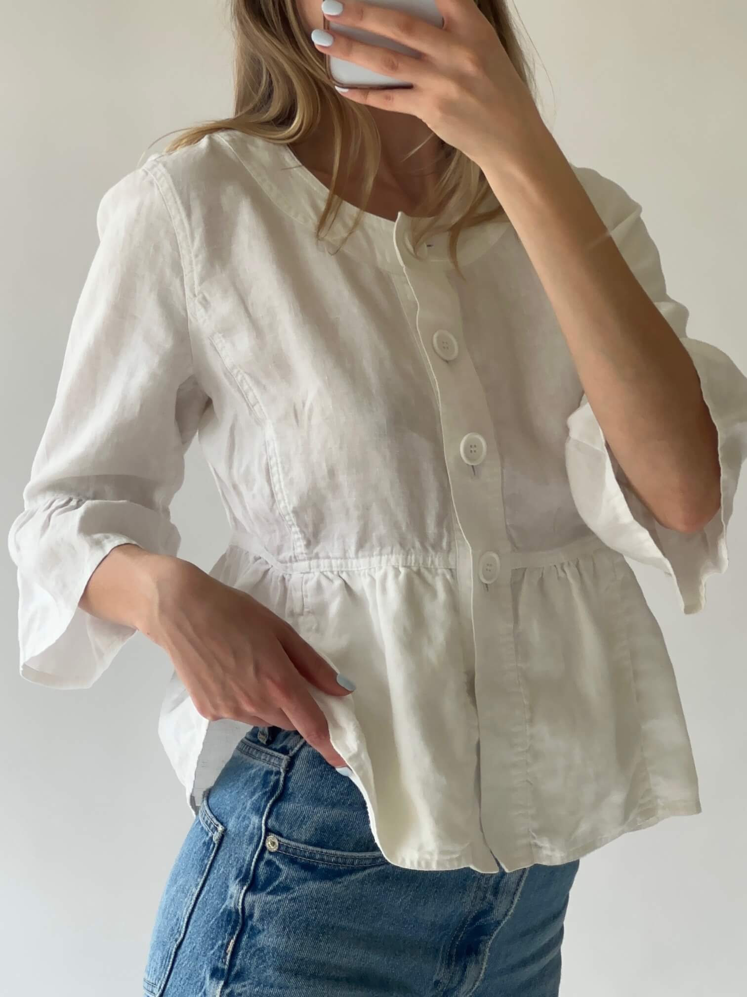 Vintage JONES NY Linen Ruffle Jacket | M