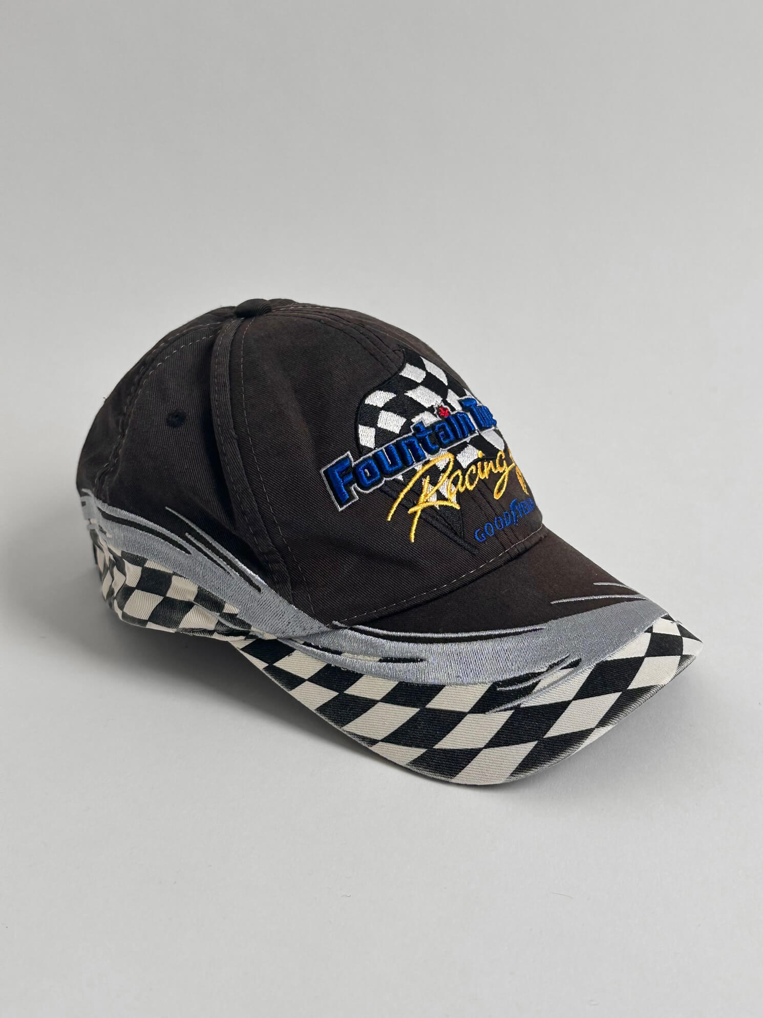 Vintage GOOD YEAR FOUNTAIN TIRE RACING Embroidered Velcro Strap Back Hat