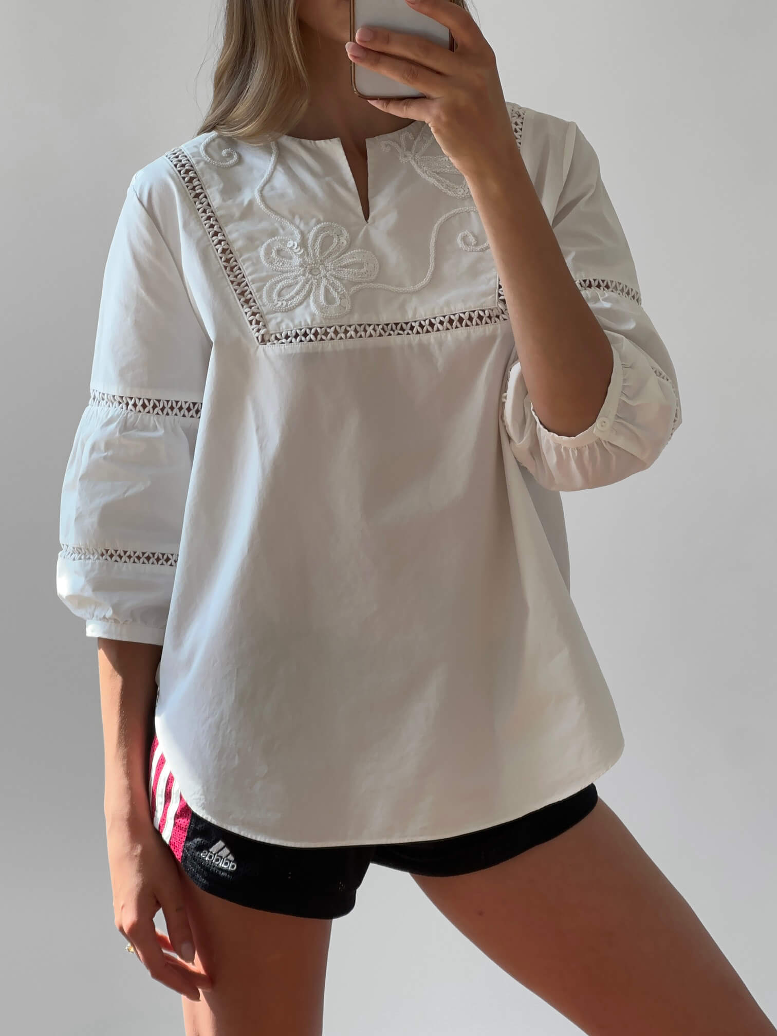 Beaded Poplin Top | S