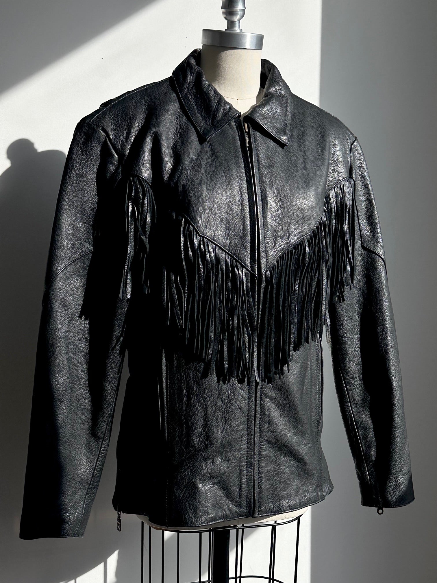 Vintage Oversized Fringe Leather Jacket | XS-XL